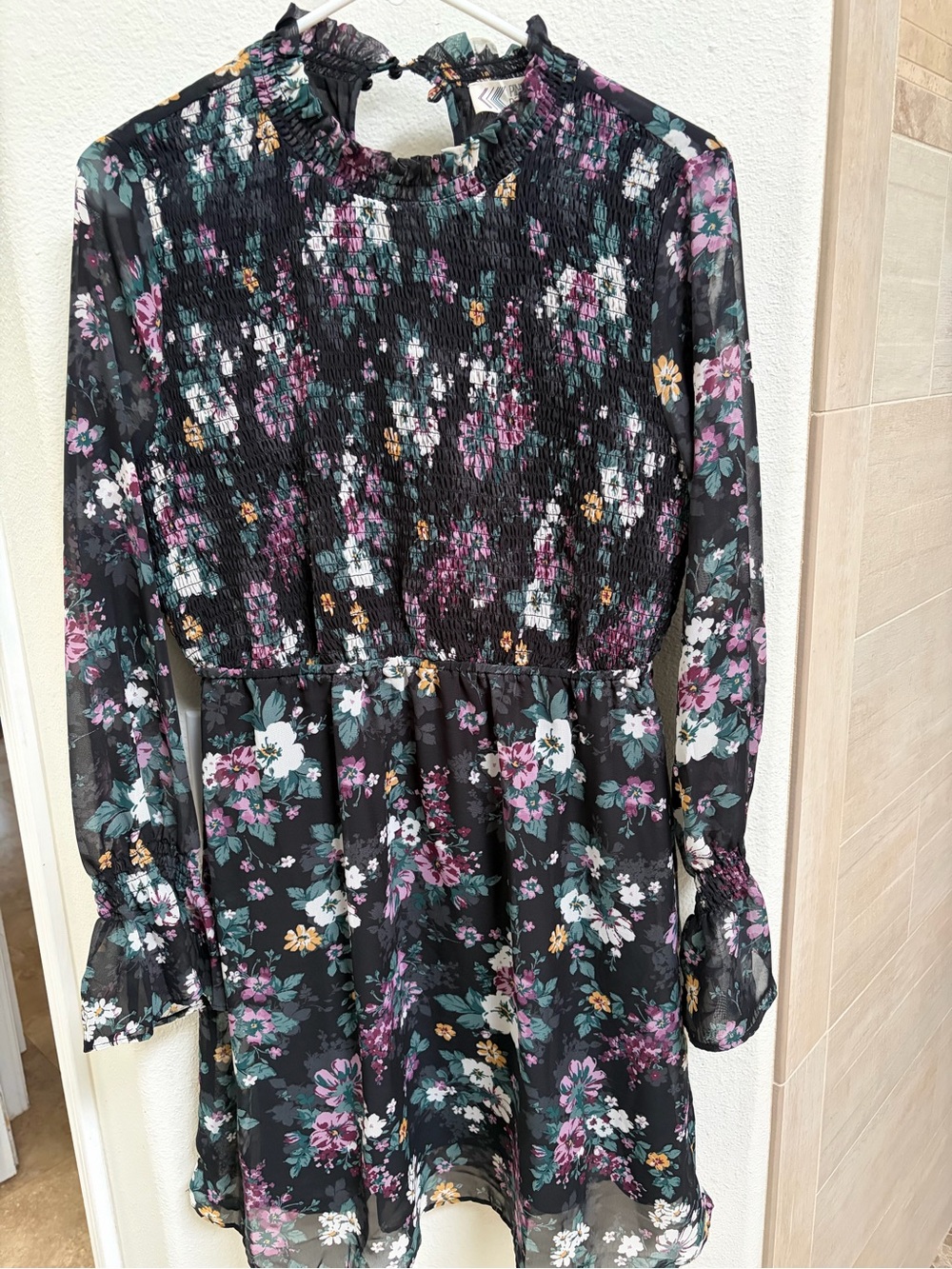 Adorable Black Floral Dress by Pink Rose